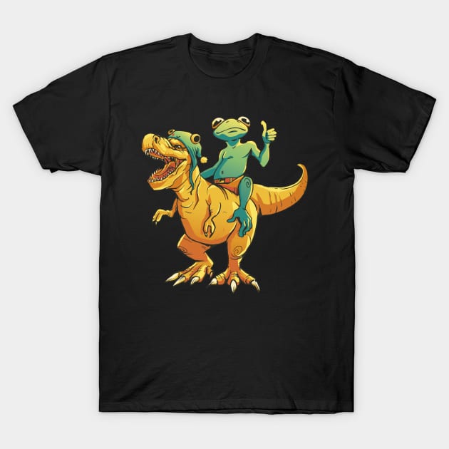 Awesome Funny Frog Riding T Rex Dinosaur T-Shirt by anubis1986